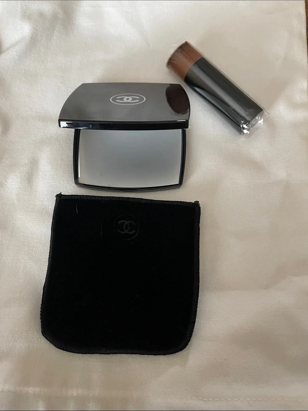 CHANEL Black & Gold Mirror Duo Compact with Brush